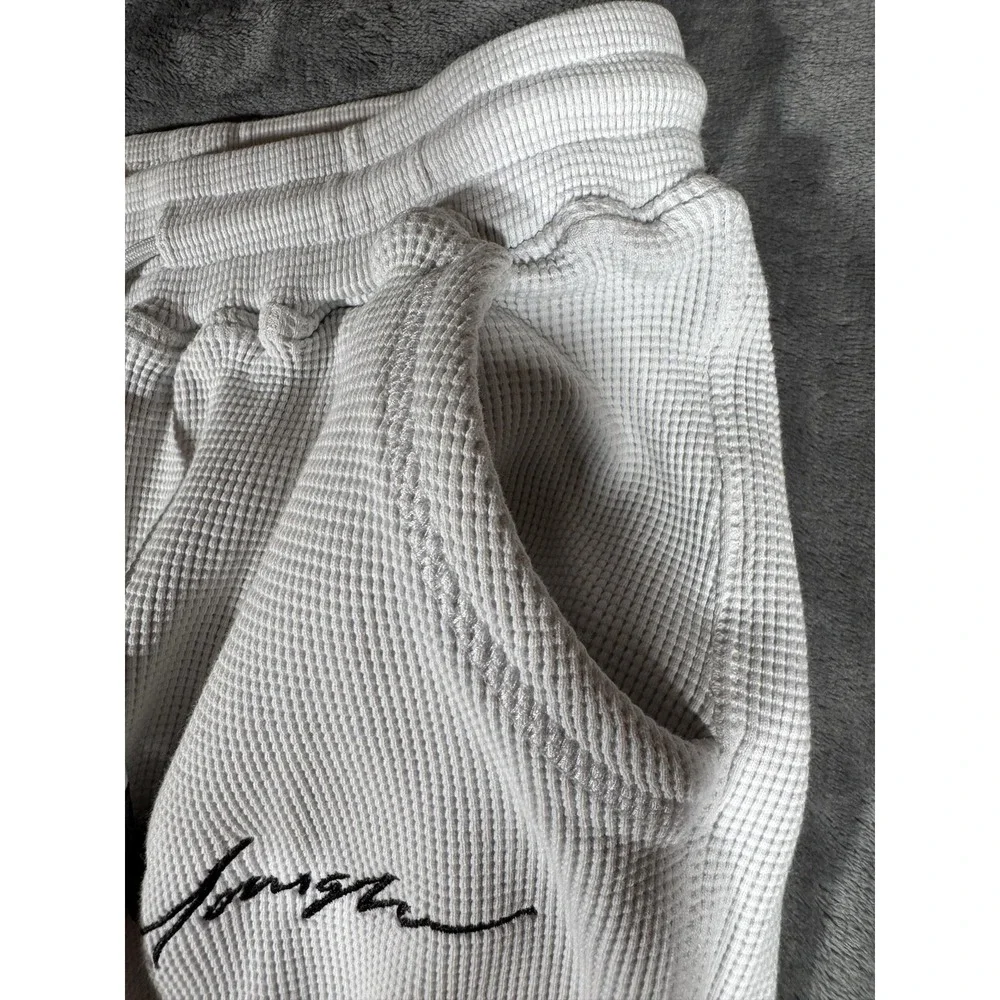YoungLA Pants Mens Medium Gray Thermal Waffle Knit Joggers Pockets Elastic Waist